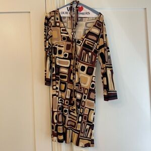 Emilio Pucci Geometric Midi Dress in Brown, Cream, Tan